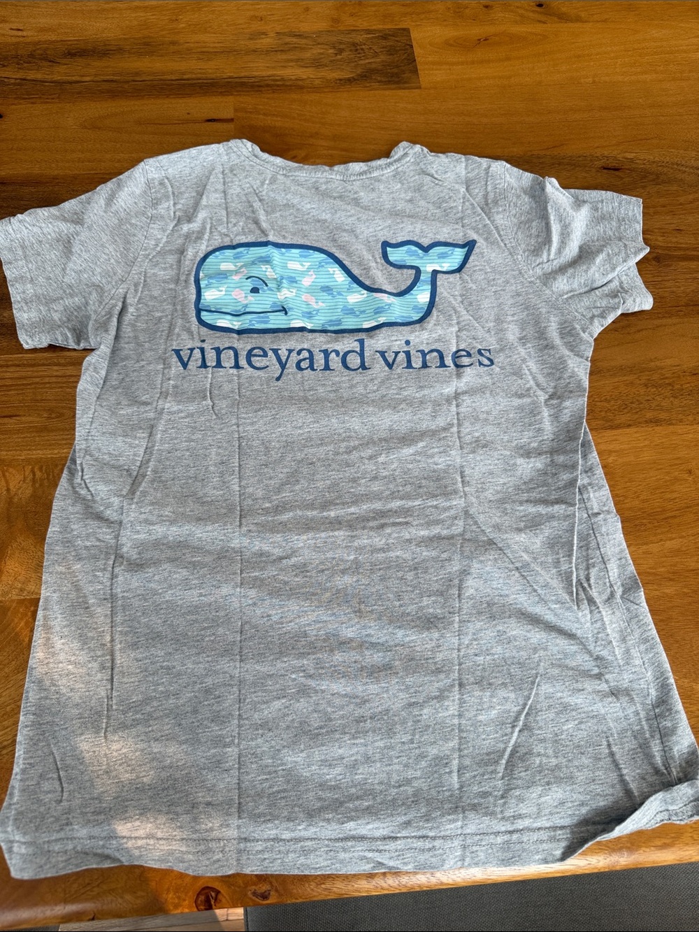 Vineyard Vines Gray Tee with Blue Whale Graphic